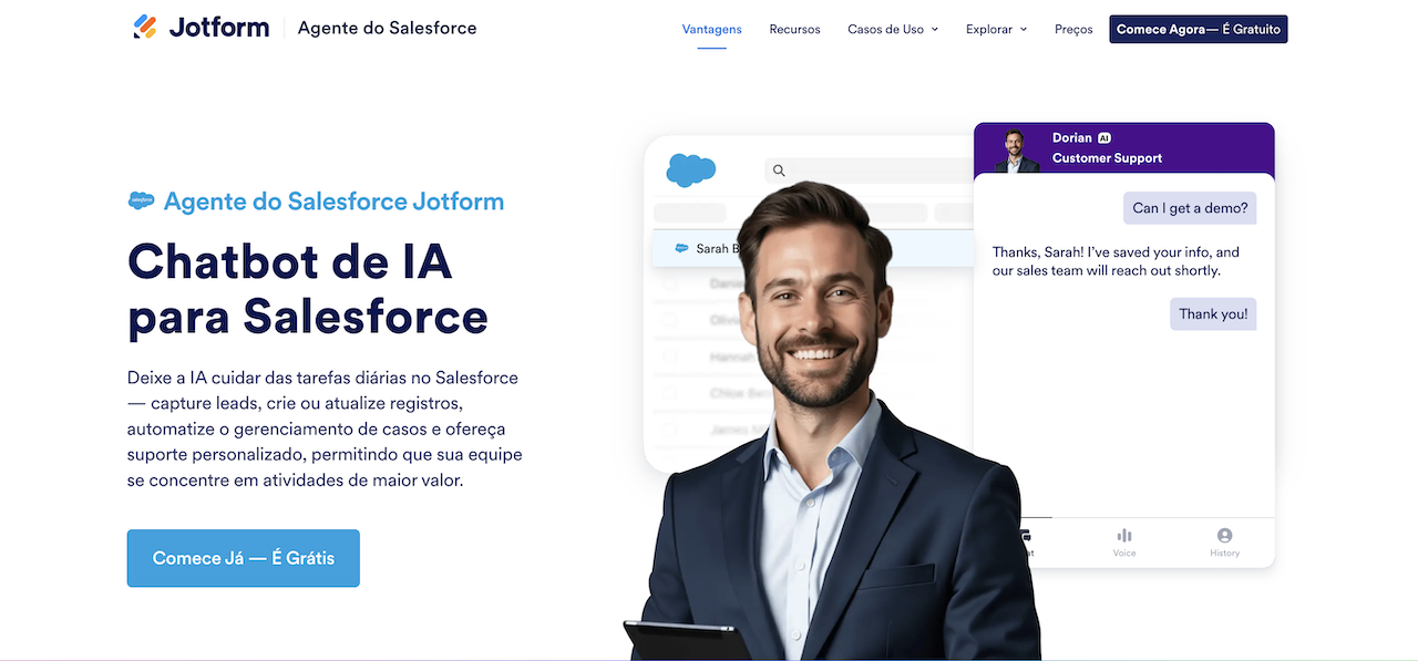 Landing page do Agente do Salesforce Jotform