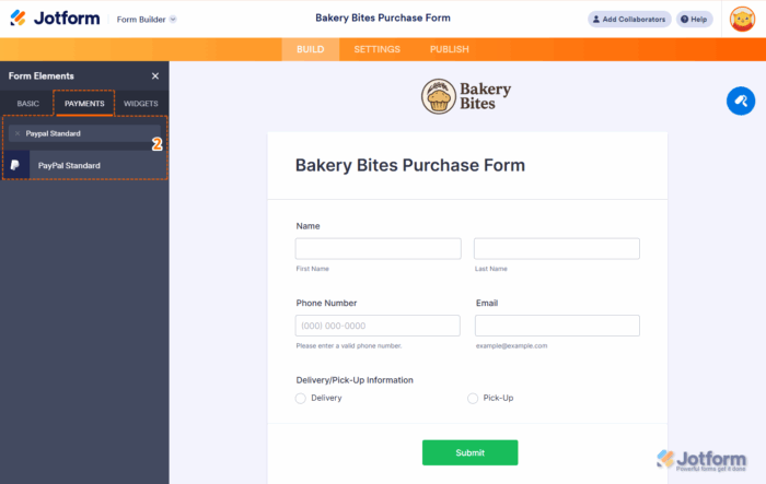 Search for PayPal Standard in the Payments tab and add it to your form in Jotform