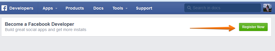Capture d'écran de la page de création d'un compte Facebook Developer