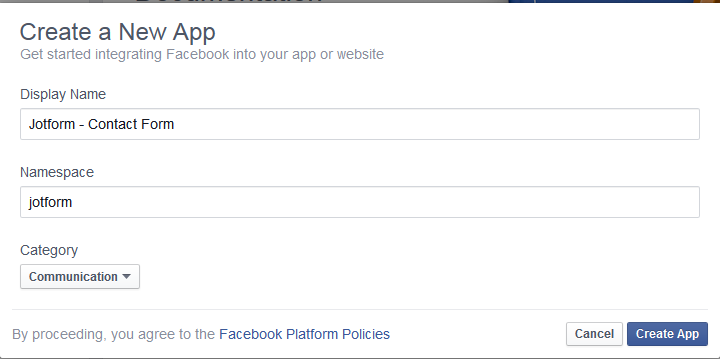 Capture d'écran de la page Créer une nouvelle application