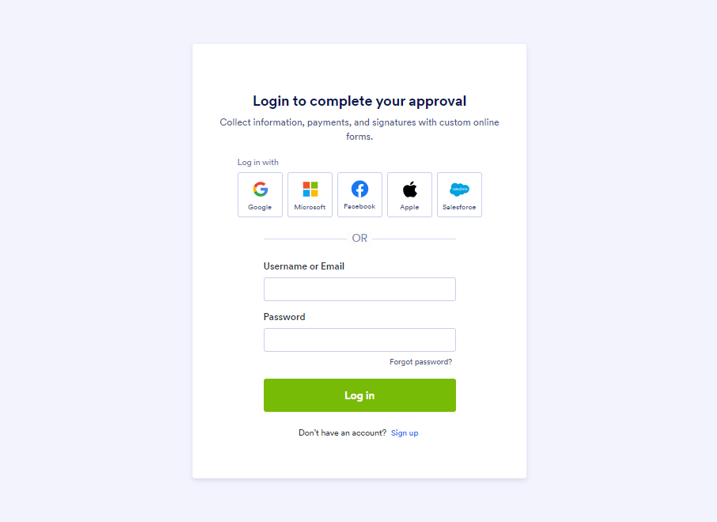 Capture d'écran de l'écran d'inscription pour finaliser l'approbation ou le refus dans Jotform