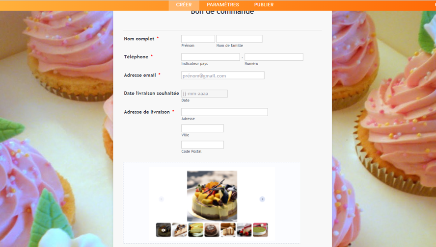 Capture d'écran du formulaire en prévisualisation avec un diaporama d'images dans le Générateur de formulaires Jotform