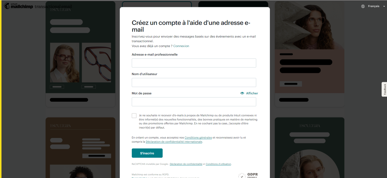 Capture d'écran de la page de création d'un compte Mandrill