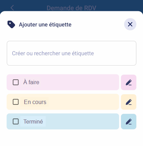 Capture d'écran de la page Ajouter une étiquette qui s'affiche dans Jotform Mobile lorsqu'on appuie sur l'icône Étiquette