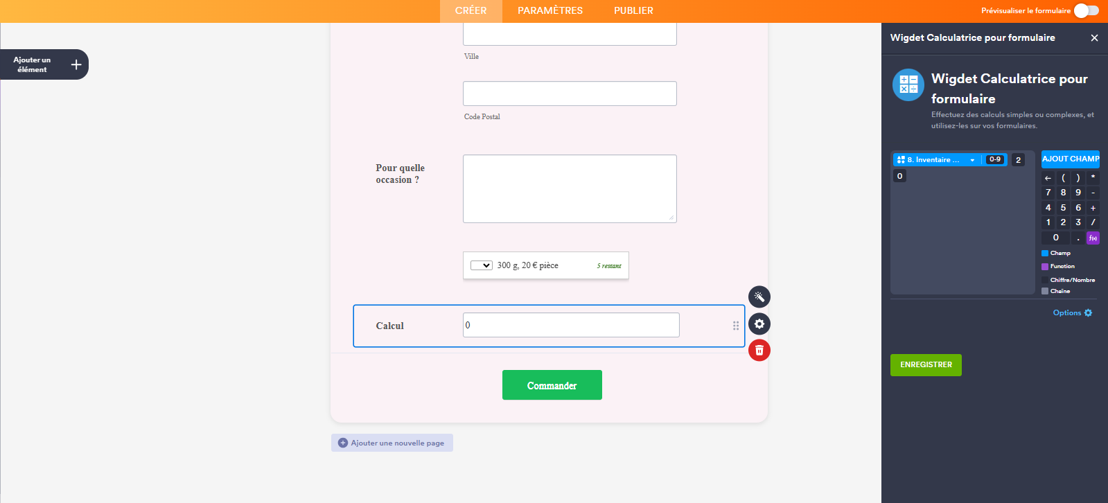Capture d'écran d'un calcul dans le widget Calculatrice pour formulaire dans le Générateur de formulaire Jotform