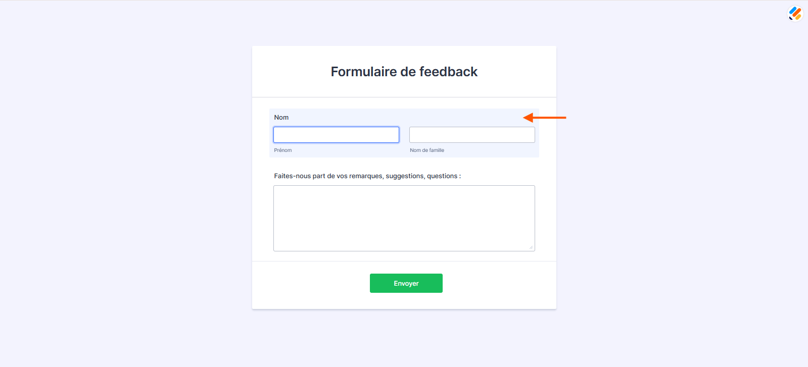 Capture d'écran d'un formulaire 