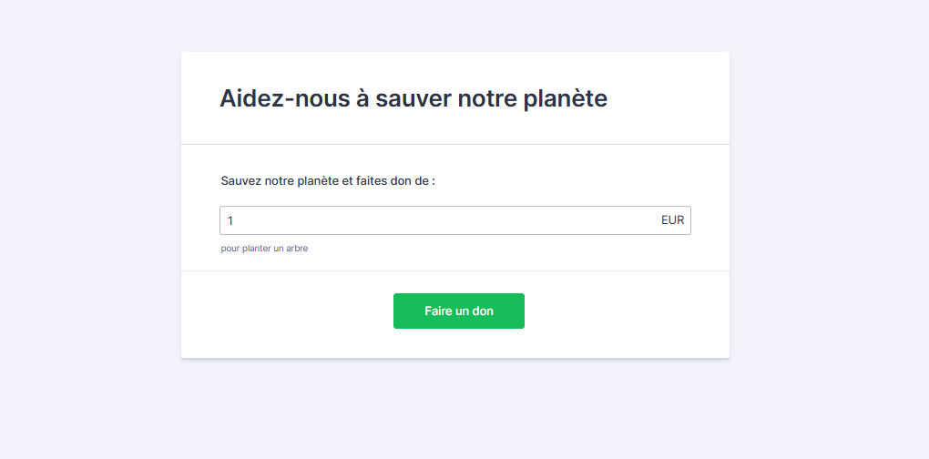 Capture d'écran d'un formulaire qui illustre un formulaire de don avec un seul champ de saisie du montant du don