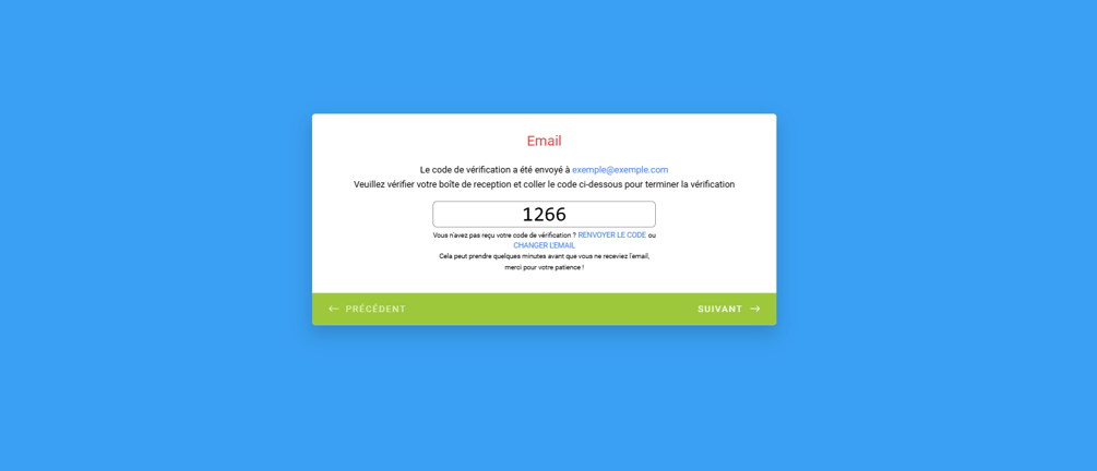 Capture d'écran de la carte Email d'un formulaire à cartes Jotform avec le code de vérification 1266 saisi et le message d'erreur en rouge qui a disparu
