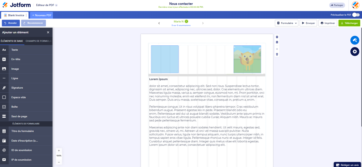Capture d'écran du déplacement d'un élément dans l'Éditeur de PDF Jotform