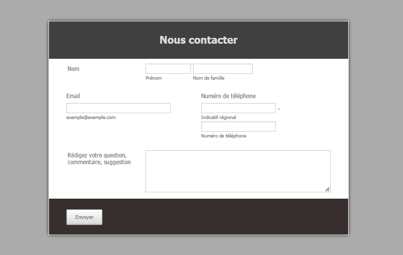 Capture d'écran avec le même formulaire avec le thème FormCentral