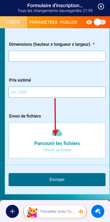 Capture d'écran du bouton Parcourir les fichiers du champ Envoi de fichiers dans un formulaire de l'application Jotform Mobile