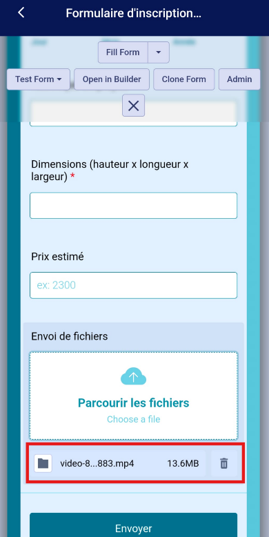 Capture d'écran de la vidéo téléversée enregistrée dans un champ Parcourir les fichiers d'un formulaire dans l'application Jotform Mobile