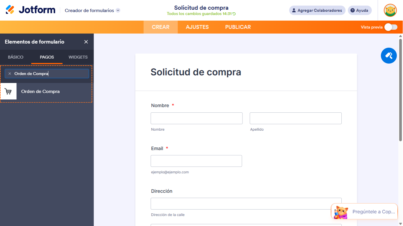 Cómo crear un formulario de pago con Orden de Compra Image-1