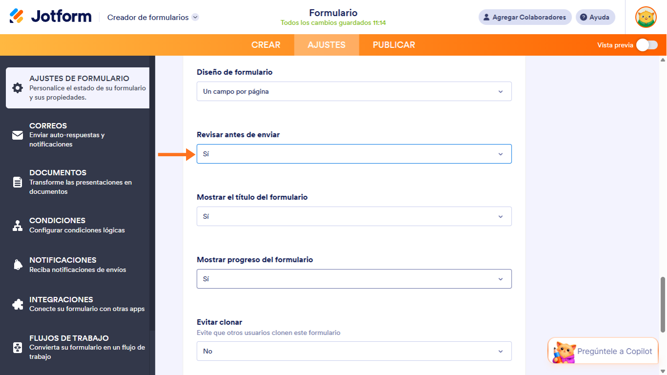 Cómo habilitar la revisión antes del envío en Jotform Tarjetas Image-2