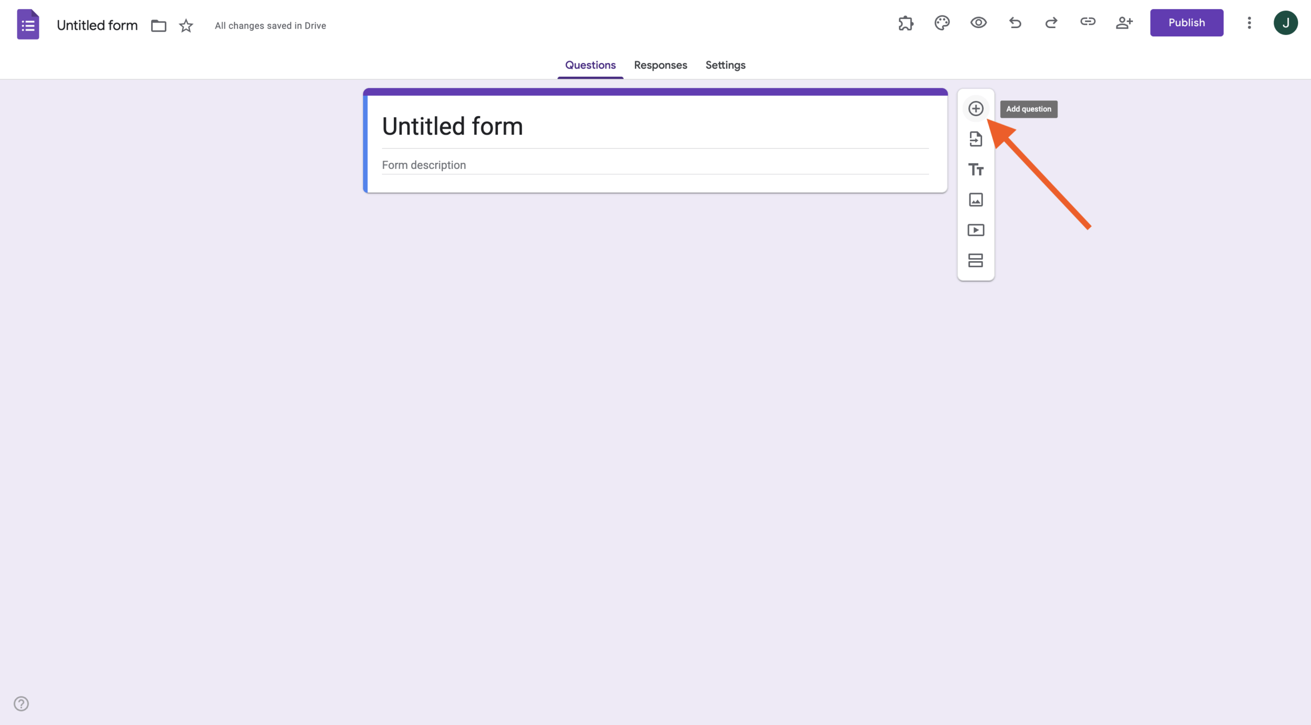 Clicking on the Add Question button on Google Forms