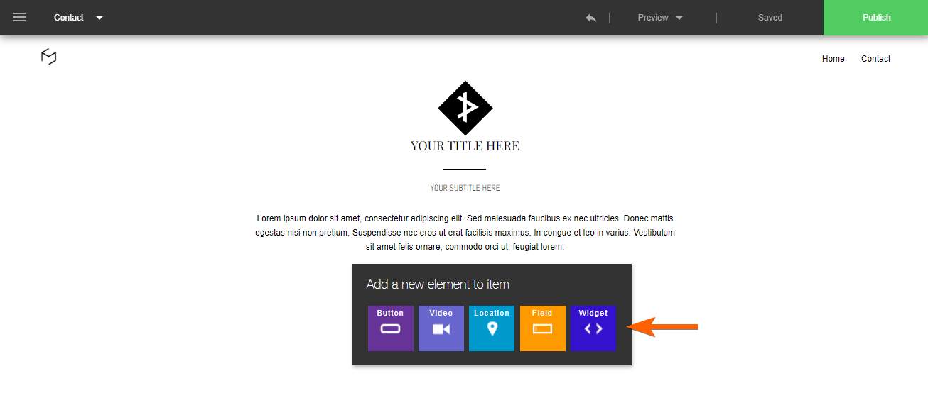 Capture d'écran de la page IM Creator avec une flèche pointant vers une option de widget