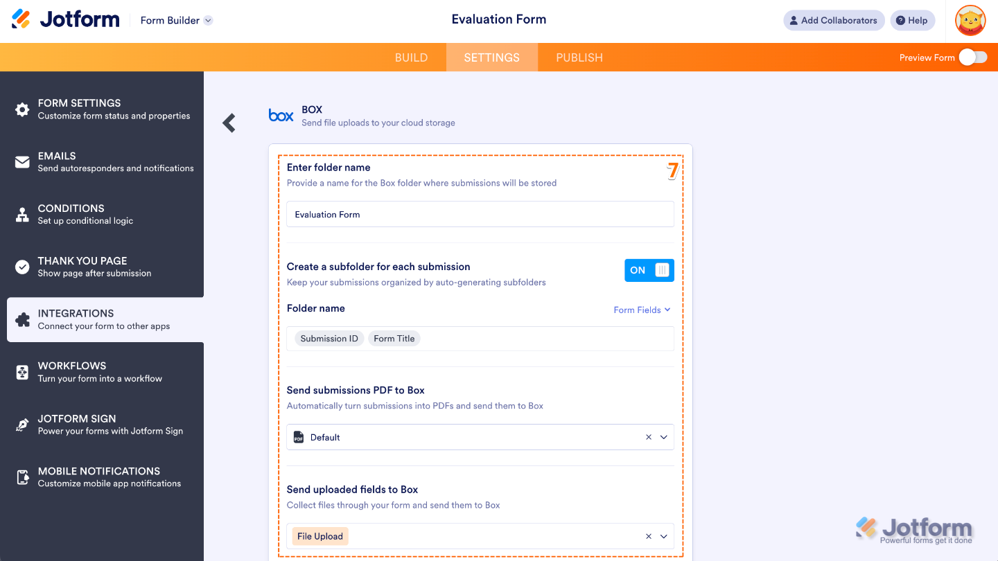 Capture d'écran de la fenêtre modale de Box pour transférer les fichiers téléversés vers l'espace de stockage cloud de Box