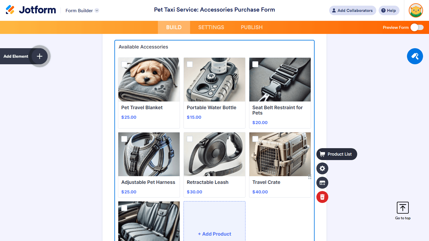 Capture d'écran d'un formulaire de bon de commande avec une liste de produit qui montre aussi les icônes à droite de la section Liste de produits