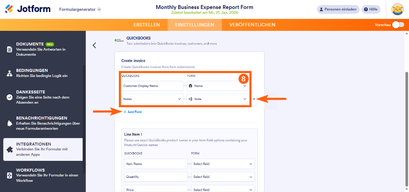 Wie Sie eine Rechnung mit der QuickBooks-Integration von Jotform erstellen Image-6
