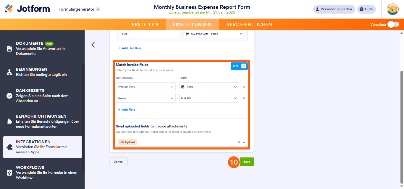 Wie Sie eine Rechnung mit der QuickBooks-Integration von Jotform erstellen Image-8