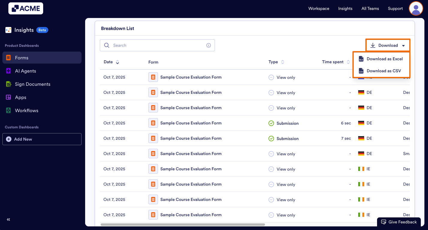 How to Download Form Metrics as Excel or CSV from Insights? Image-8