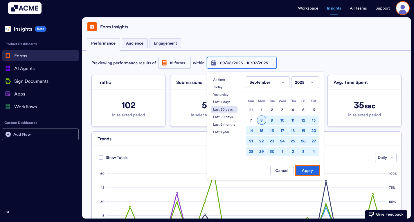 How to Filter and View Form Metrics in a Specific Date Range in Insights? Image-6