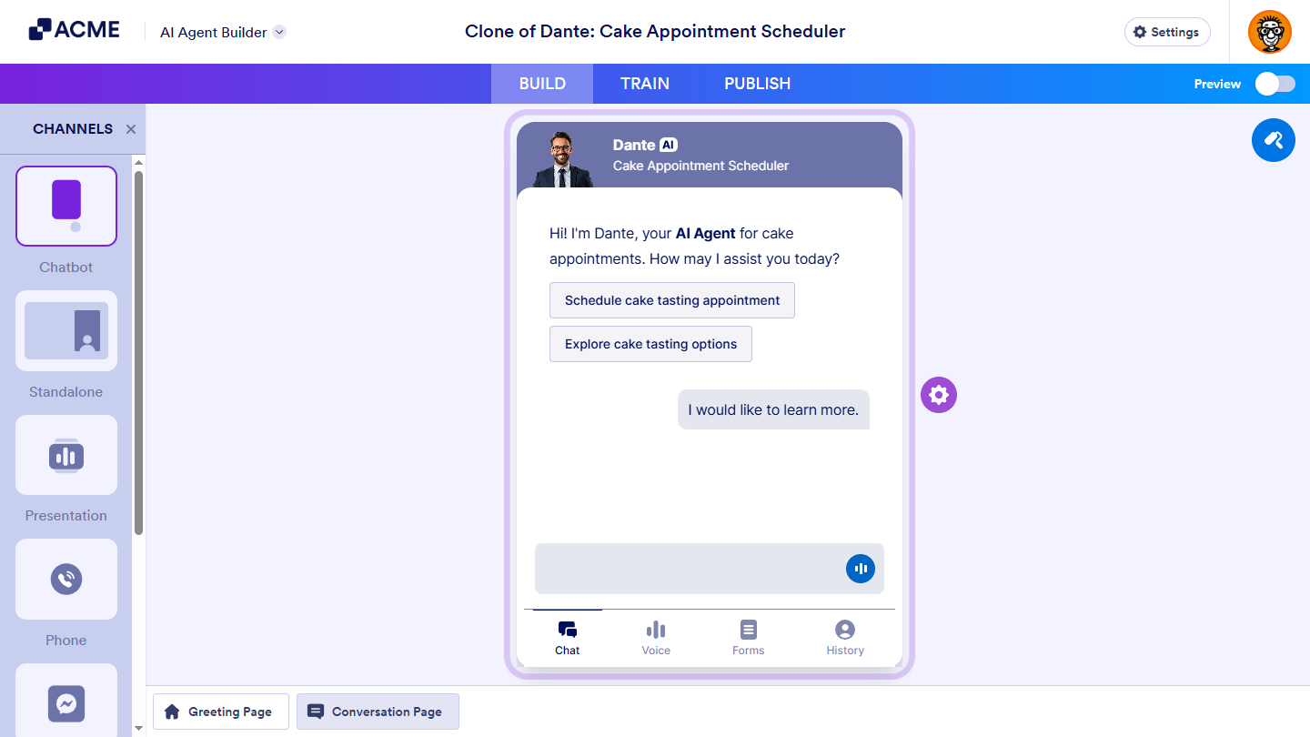 New cloned AI Agent in AI Agent Builder