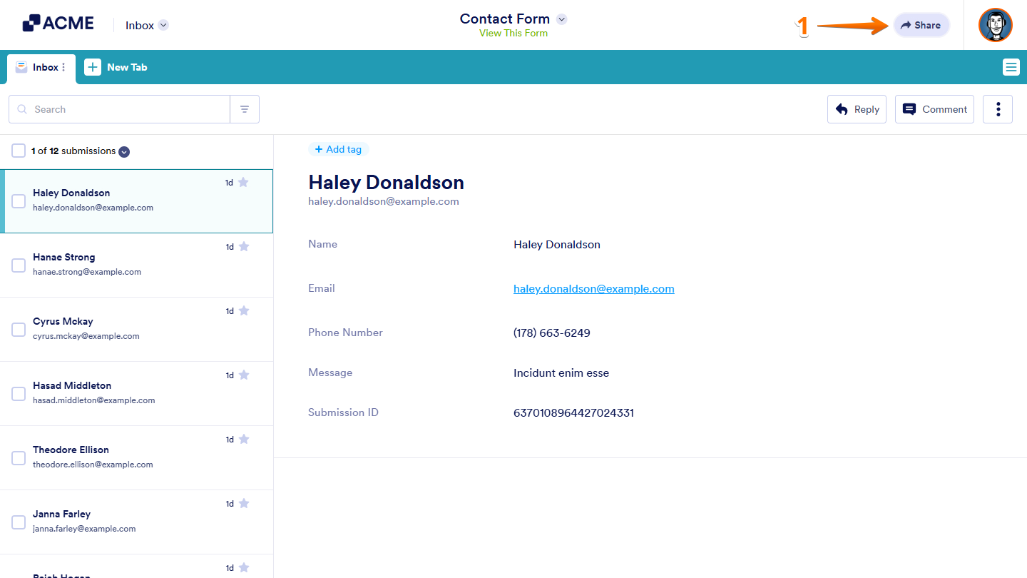Share button in Inbox page