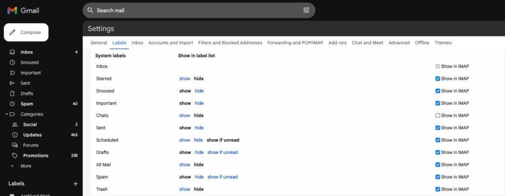 set up labels and folders in gmail