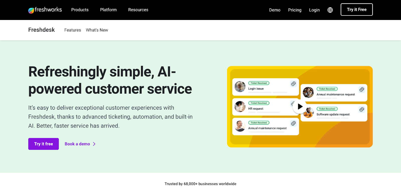 Page de destination Freshdesk