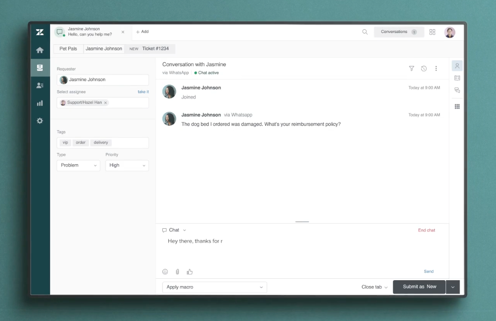 Interface utilisateur de Zendesk