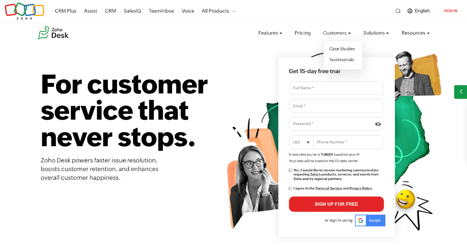Page de destination Zoho Desk