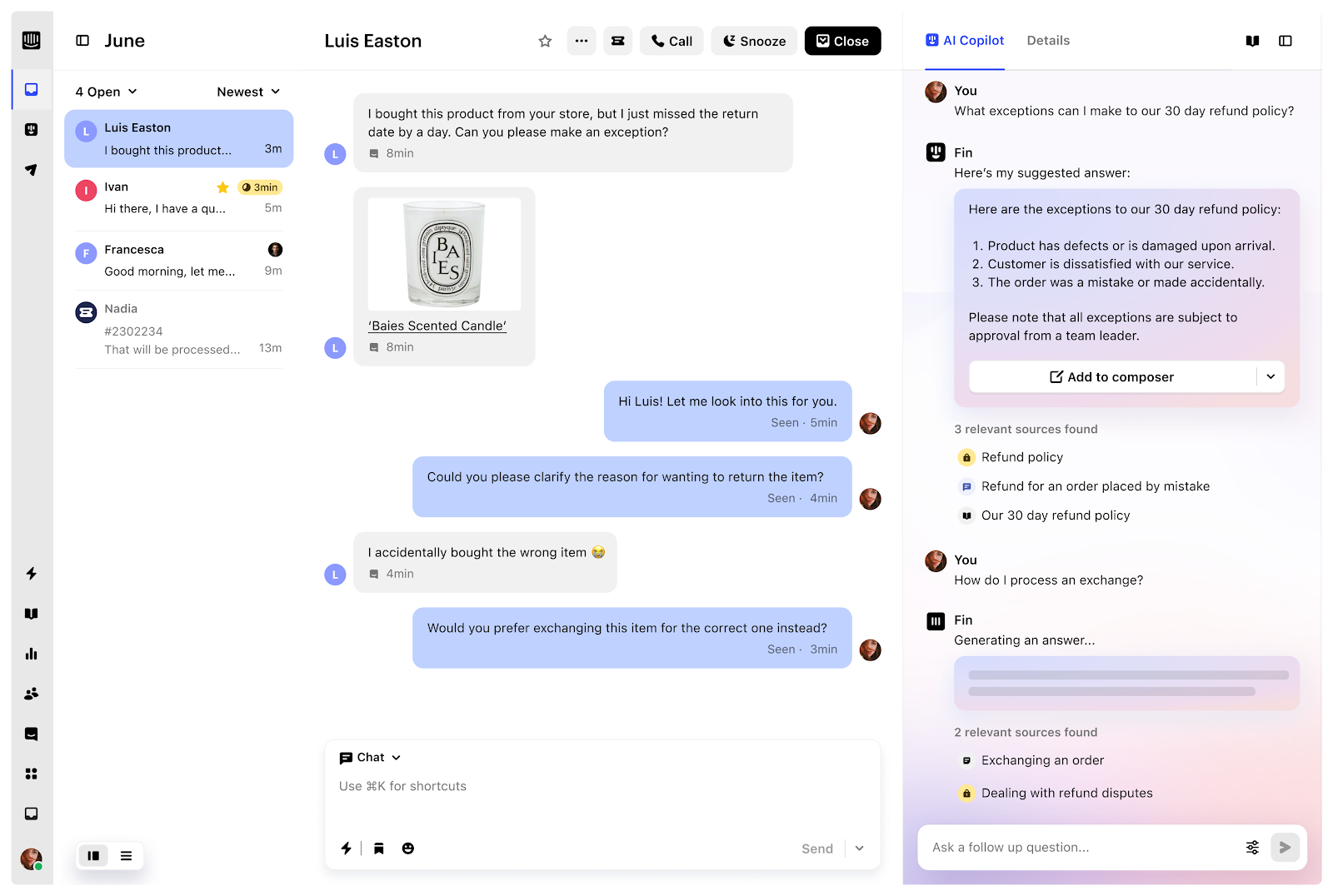 Interface utilisateur Intercom