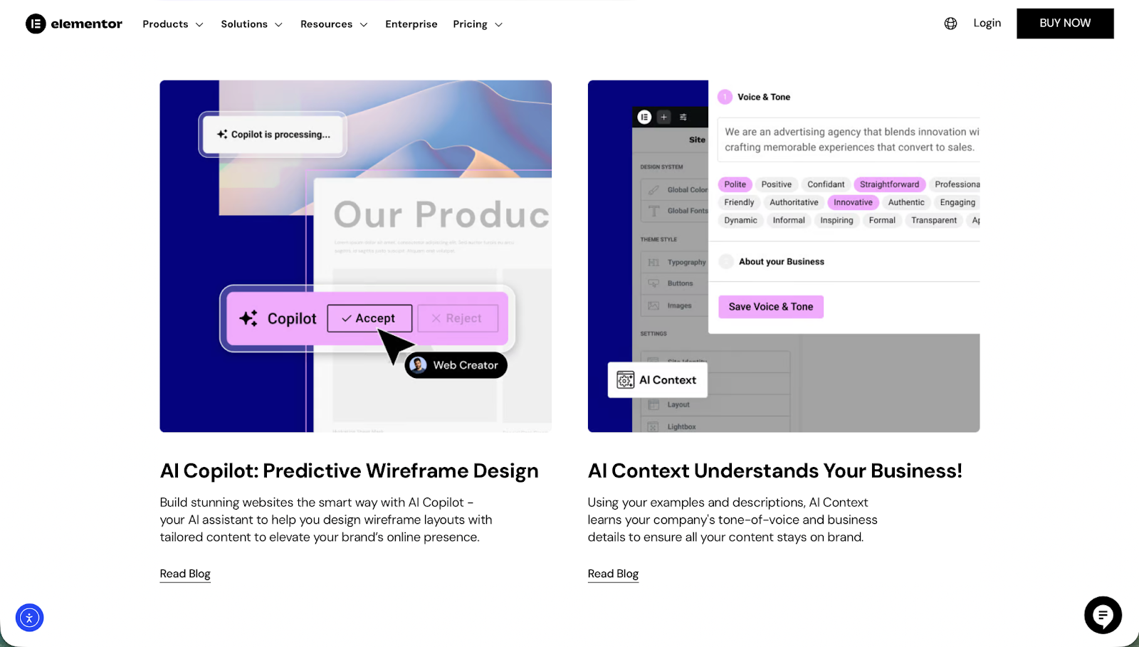 Screenshot of Elementor AI website builder dashboard
