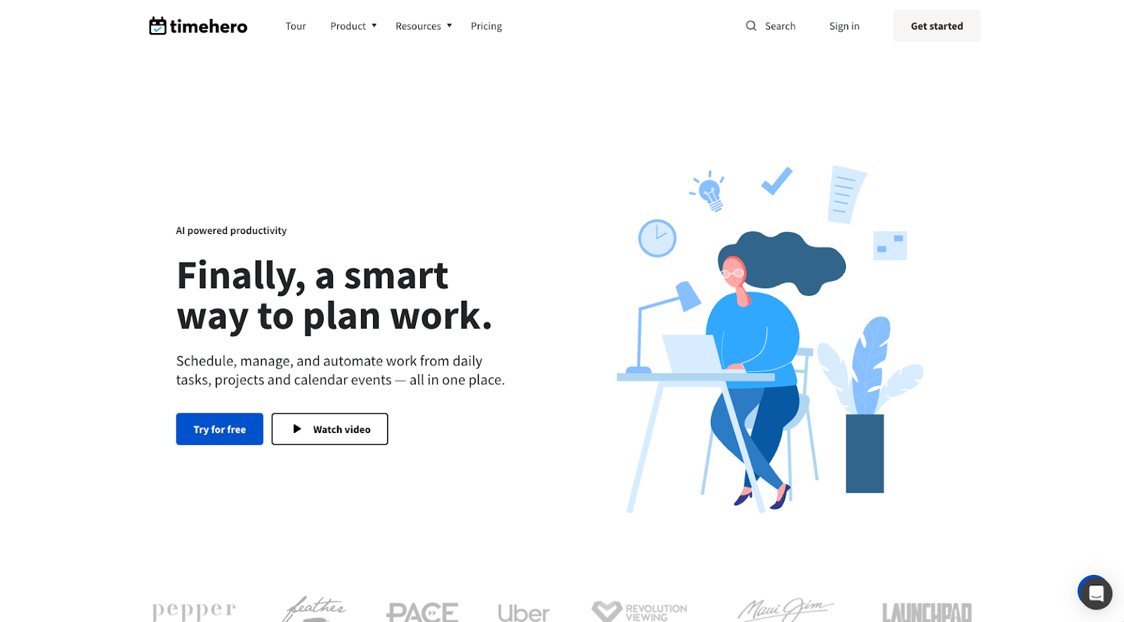 timehero website homepage screenshot saying finally, a smart way to plan work
