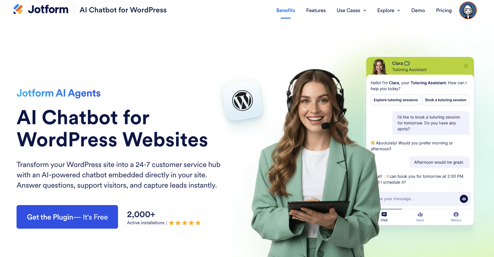 Jotform AI Chatbot for WordPress Websites Landing Page