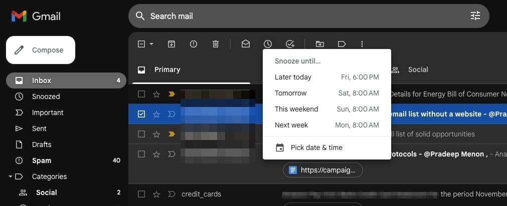 gmails snooze feature