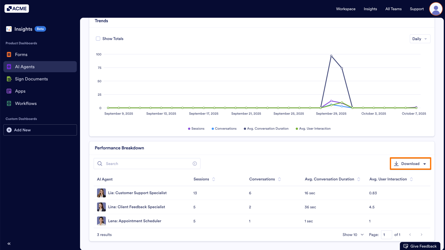 How to Download AI Agent Metrics as Excel or CSV from Insights? Image-5