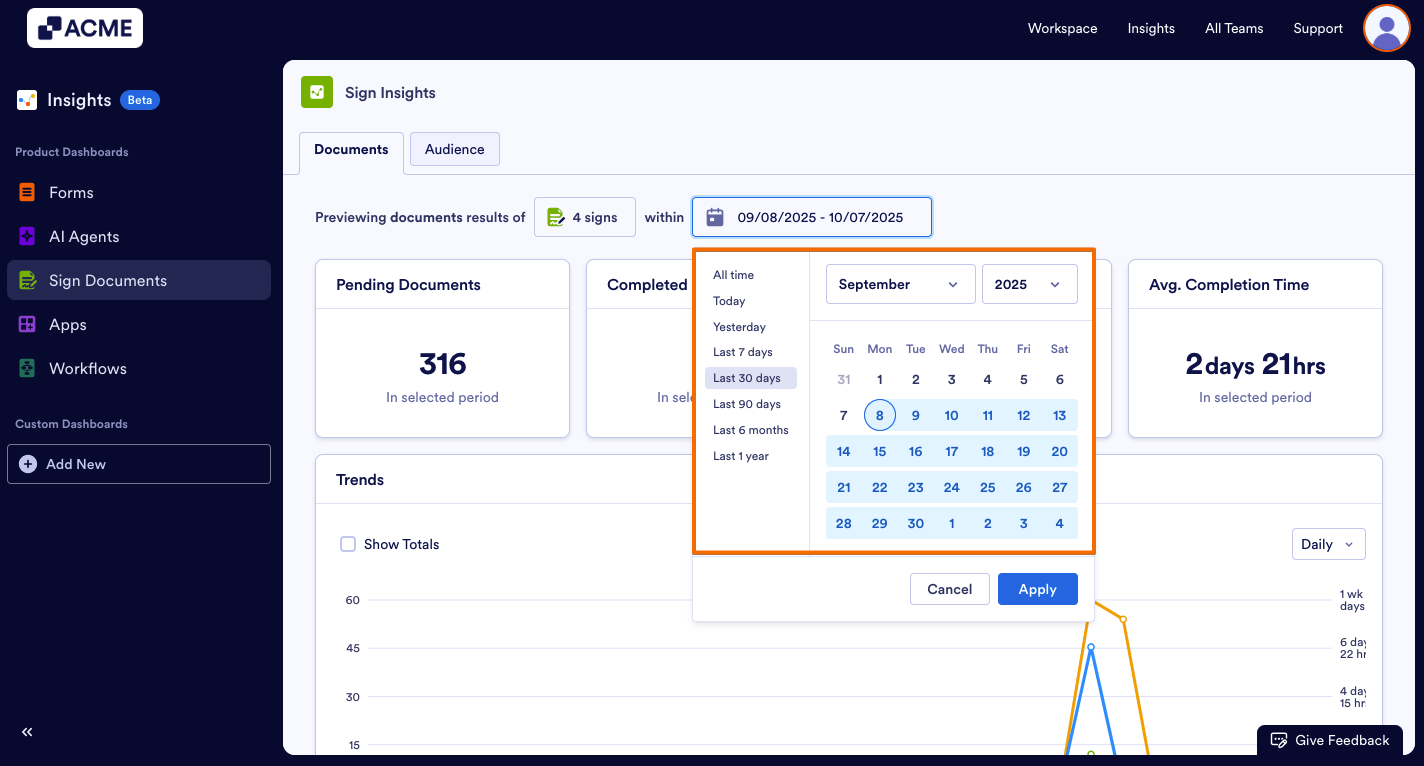 How to Filter Sign Document Metrics in a Specific Date Range in Insights? Image-4