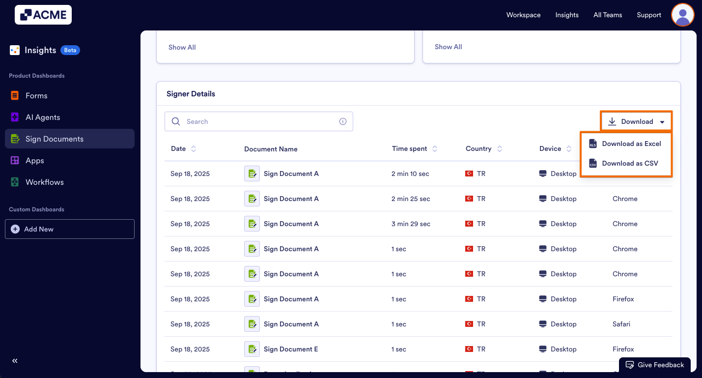 How to Download Sign Document Metrics as Excel or CSV from Insights? Image-10