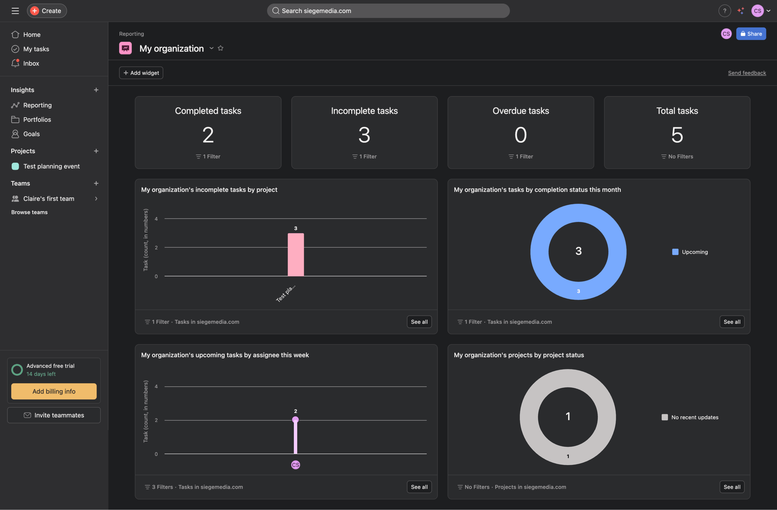 Asana Organization Dashboard