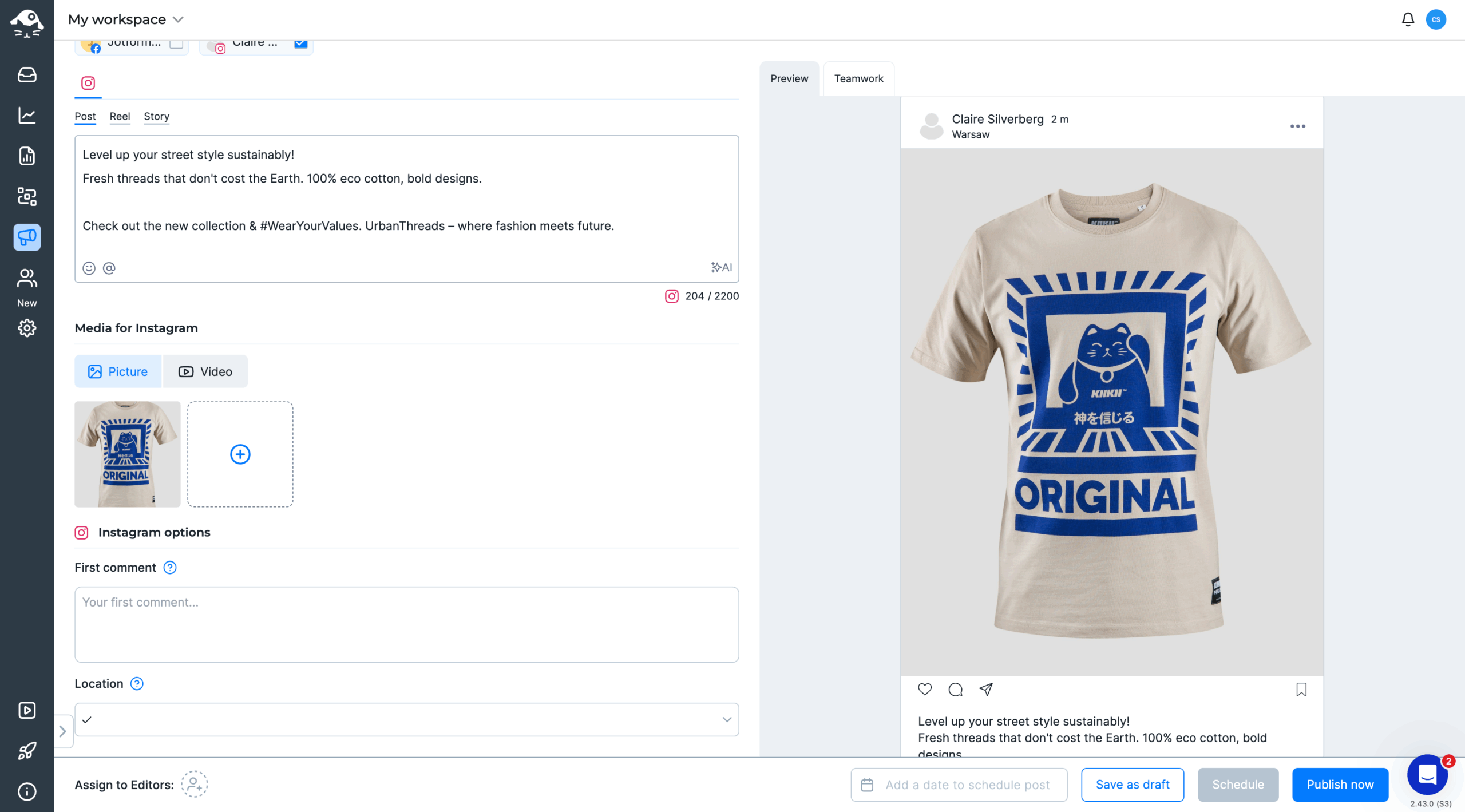 NapoleonCat Instagram Automation Interface