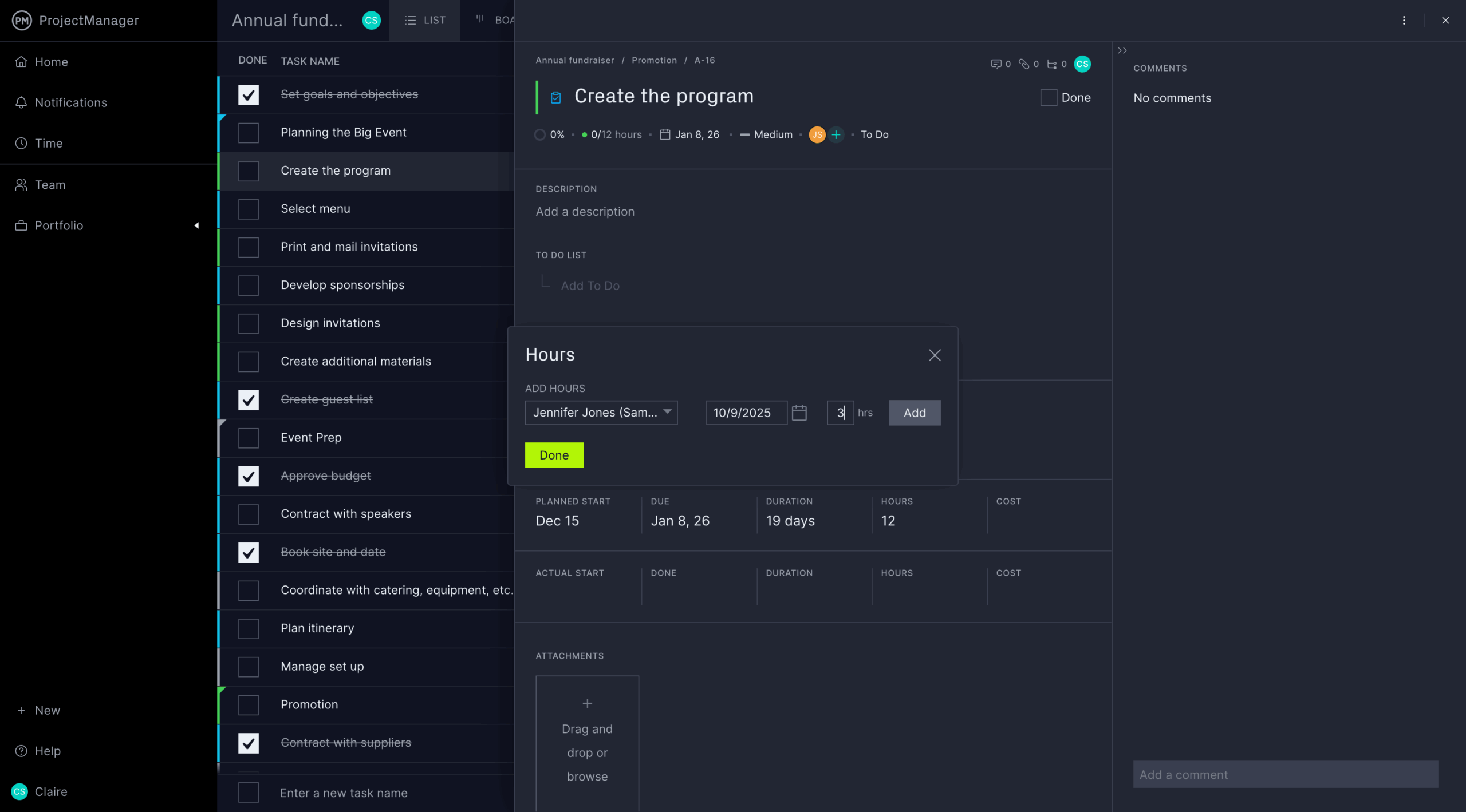 ProjectManager Task Customization Page