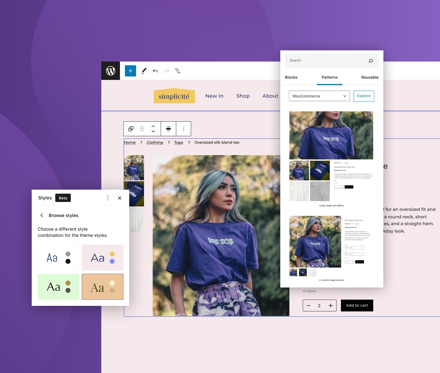 Screenshot of an online shop being built with WooCommerce, showing some of the tools used for putting together a product listing