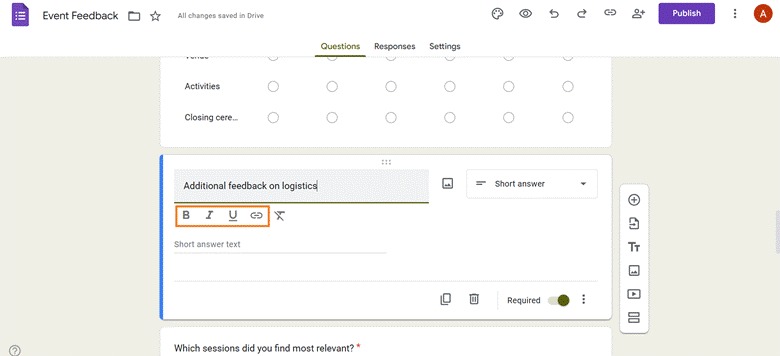 Google Forms Question Title Formatting Settings