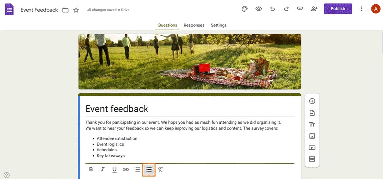 Google Forms Form Description Field Formatting Settings