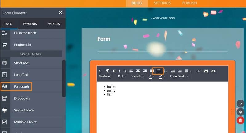 Jotform Form Builder Paragraph Element