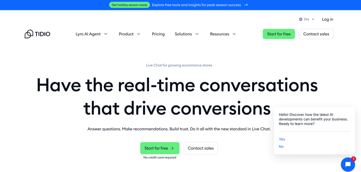 Tidio Live Chat Landing Page