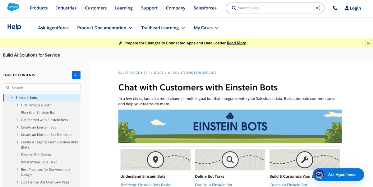 Salesforce Einstein Bots Help Page
