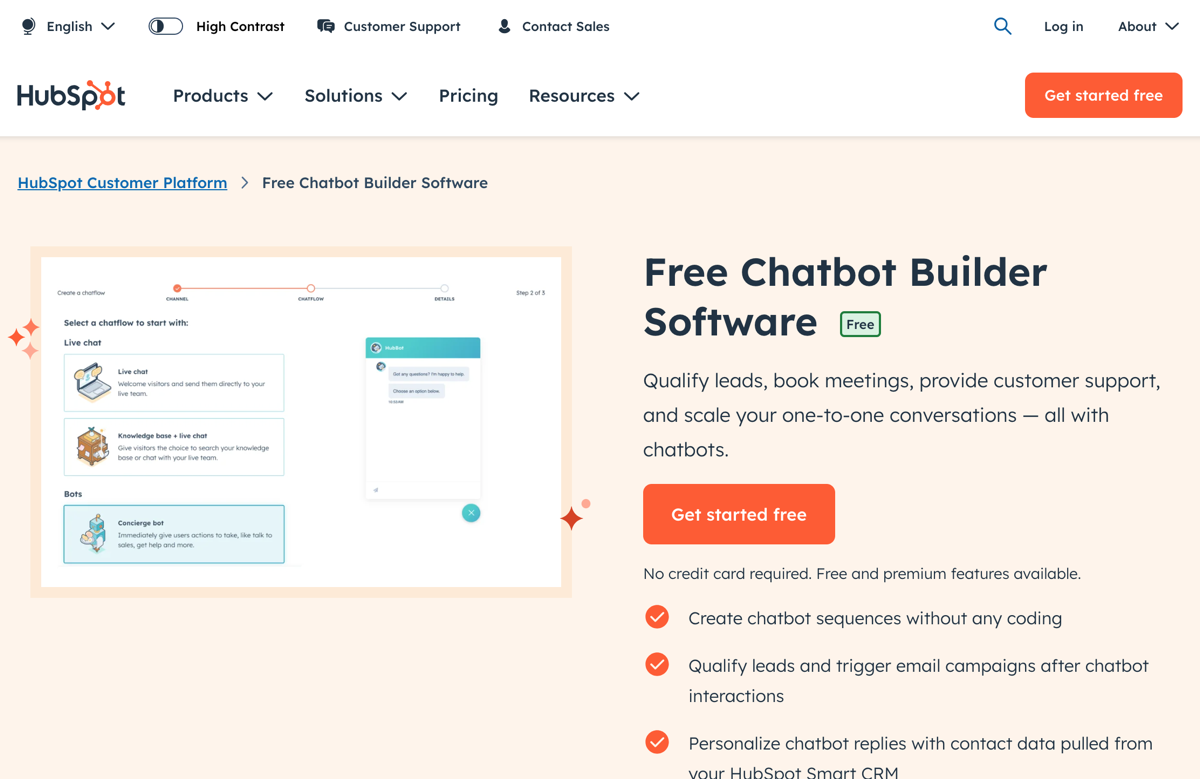 Hubspot CRM Chatbot Landing Page